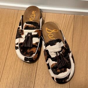 Sam Edelman Astrid Cow Print Slip-On Loafers with Tassels
